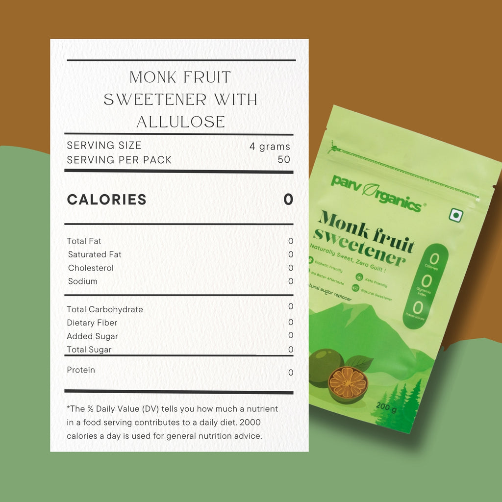Monk Fruit Allulose Sweetener 200g – No Erythritol | Parv Organics